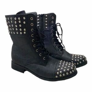 CA Collection by Carrini Black Metallic Studs Lace-Up Combat Boots Size 6.5